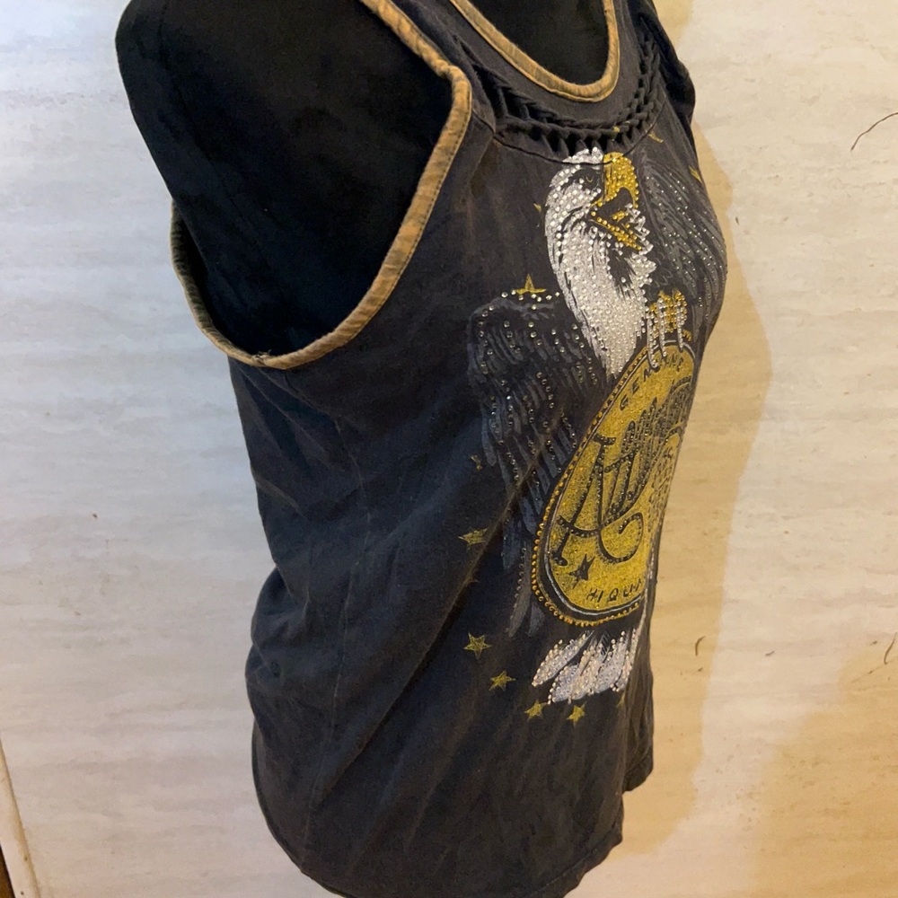 Affliction Black Tank Top with Gold & White Eagle Graphic - Picture 10 of 15